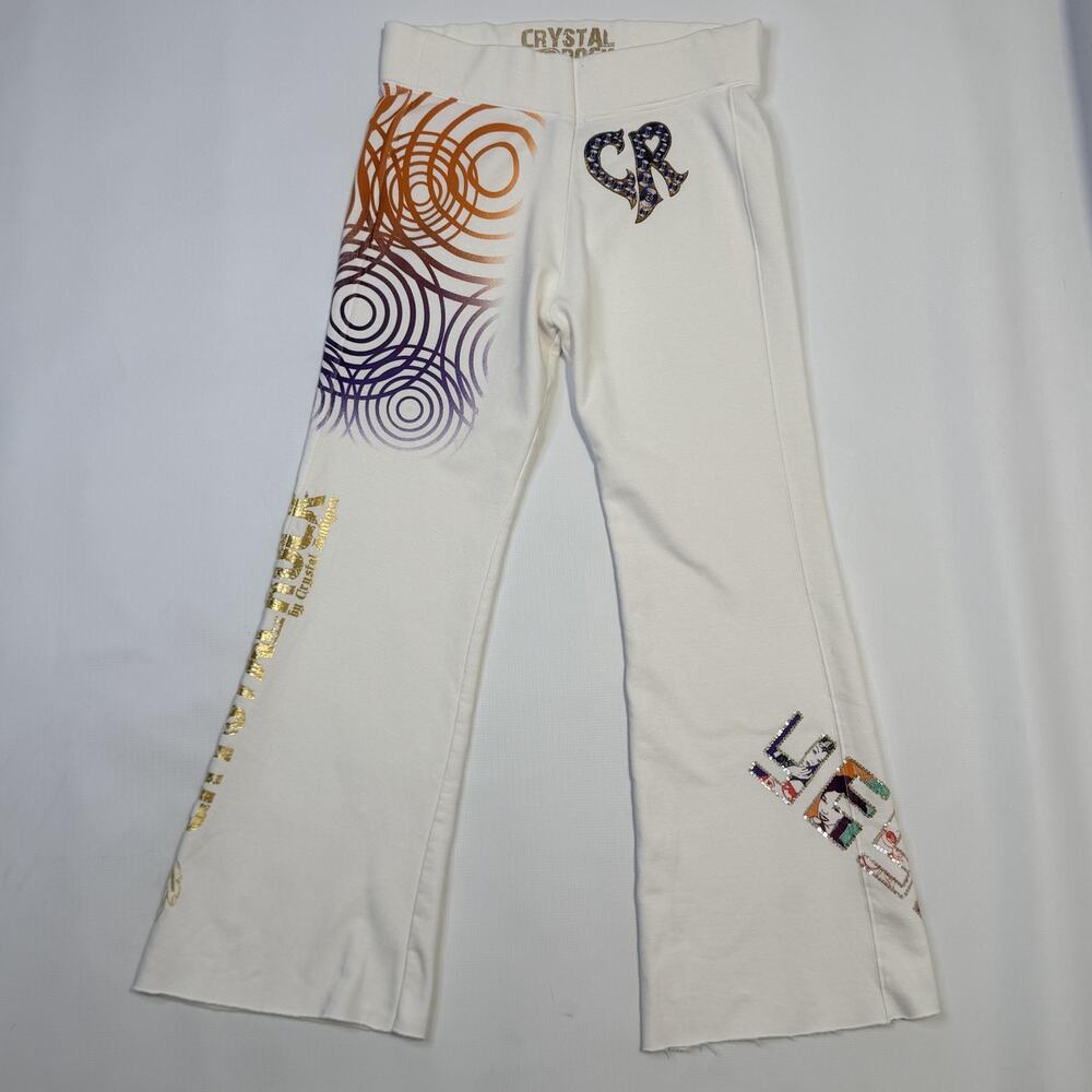 Crystal Rock by Crystal Audigier Sweatpants Womens L White Graphic Rhinestone